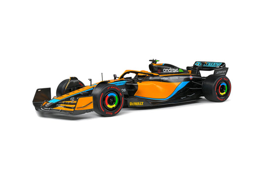 front and side perspective view of McLaren MCL36 D.RICCIARDO Orange Australia GP 2022 Solido 1:18 scale model car