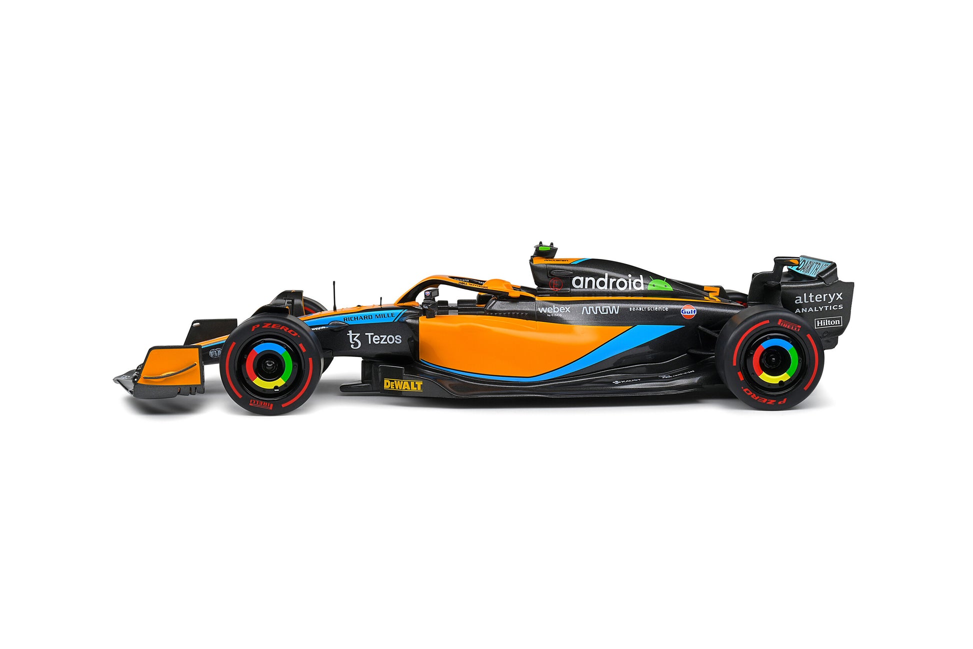side view of McLaren MCL36 D.RICCIARDO Orange Australia GP 2022 Solido 1:18 scale model car