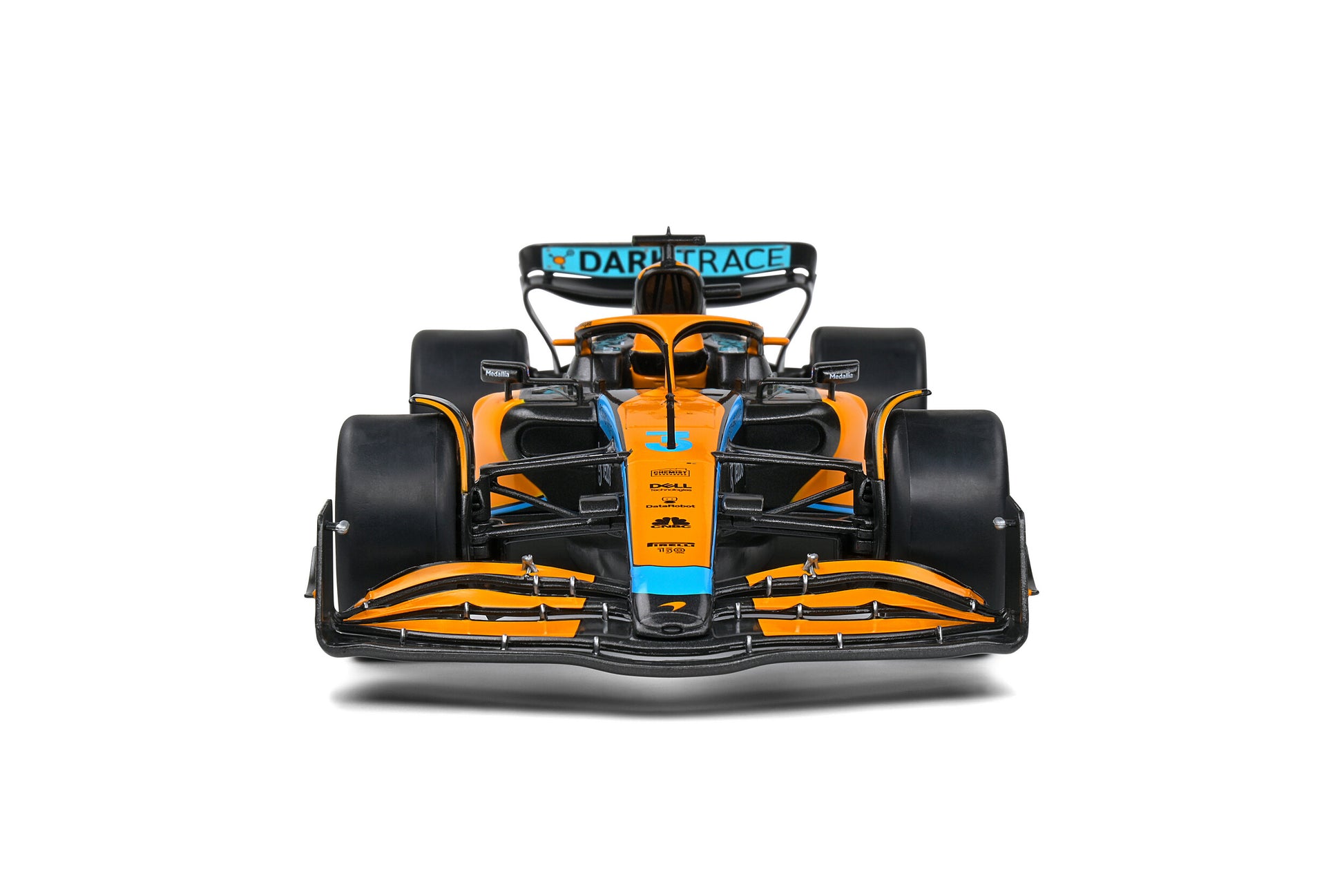 front view of McLaren MCL36 D.RICCIARDO Orange Australia GP 2022 Solido 1:18 scale model car