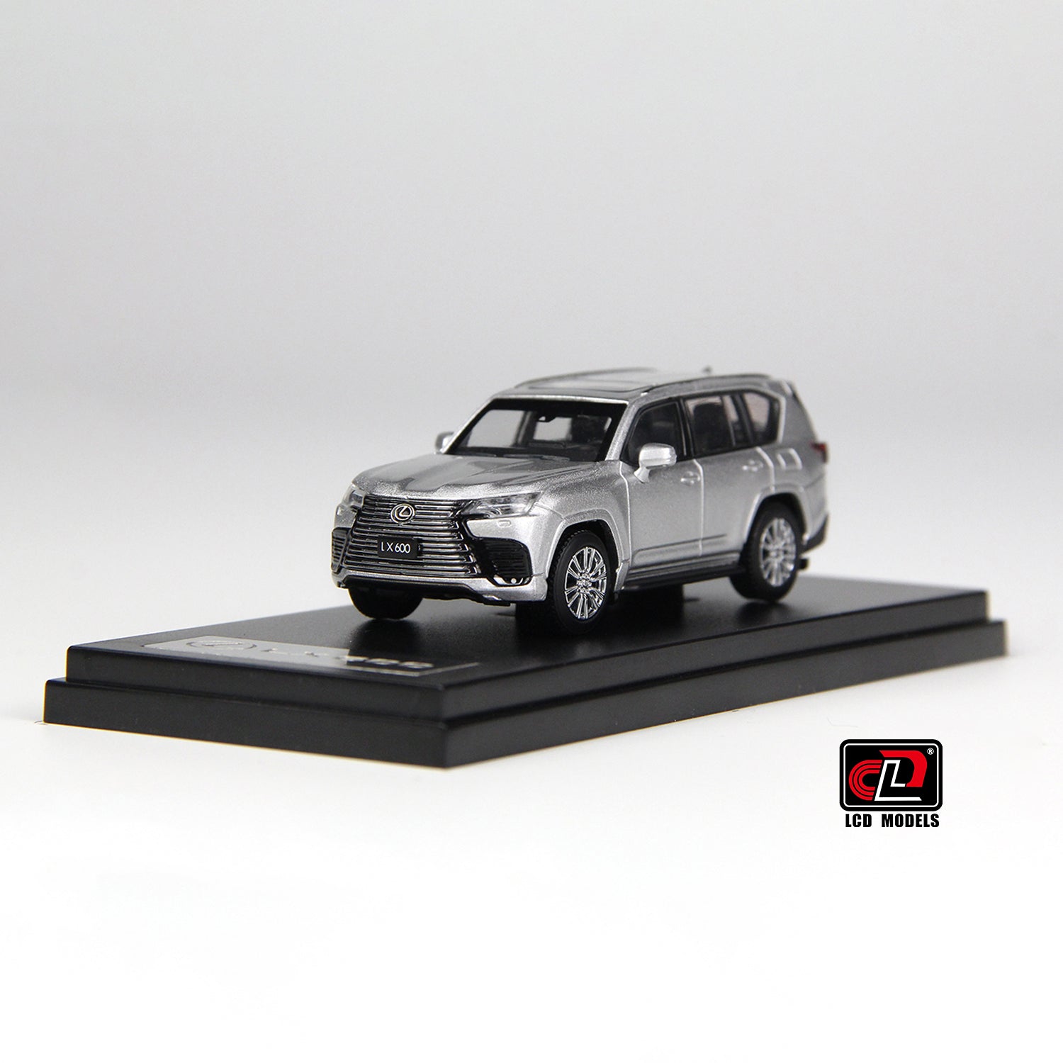 front and side perspective view of LX600 Silver LCD 1:64 scale model car