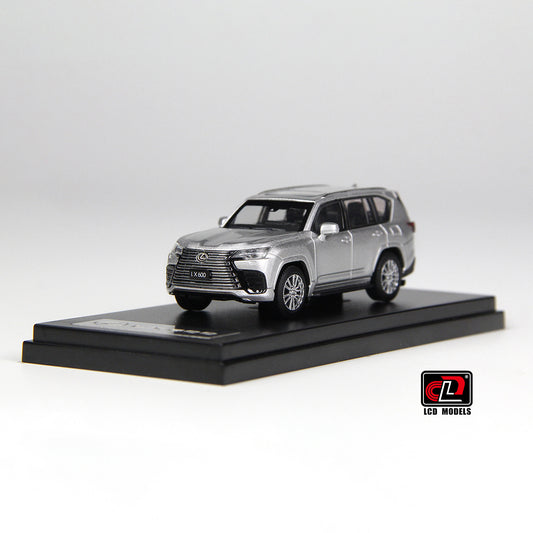 front and side perspective view of LX600 Silver LCD 1:64 scale model car