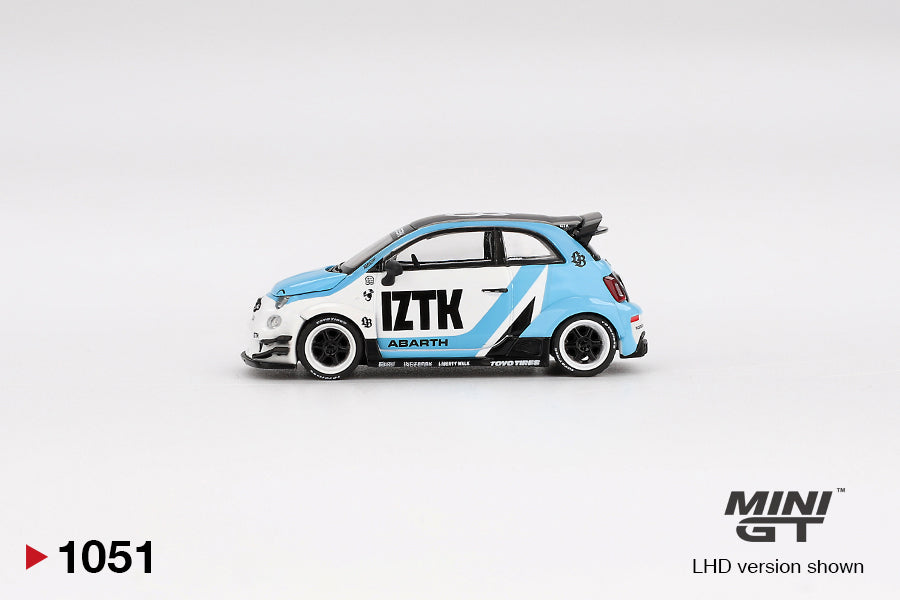 Side view of Abarth 595 LB-WORKS x Abas Works IZTK 1:64 scale model car - Mini GT