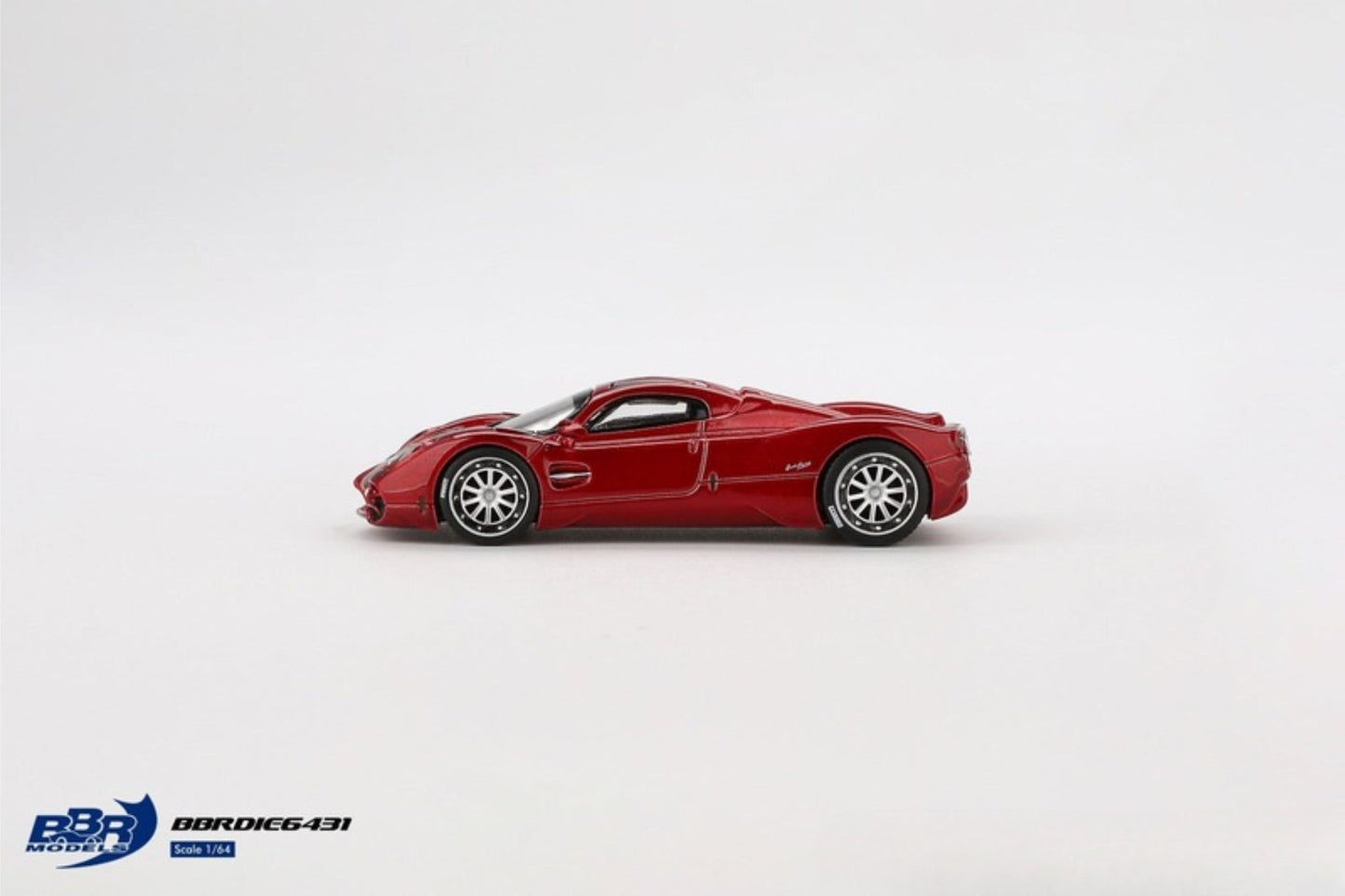 Side Pagani Utopia Dubai Red 1:64 scale model car - BBR models Product Code BBRDIE6431