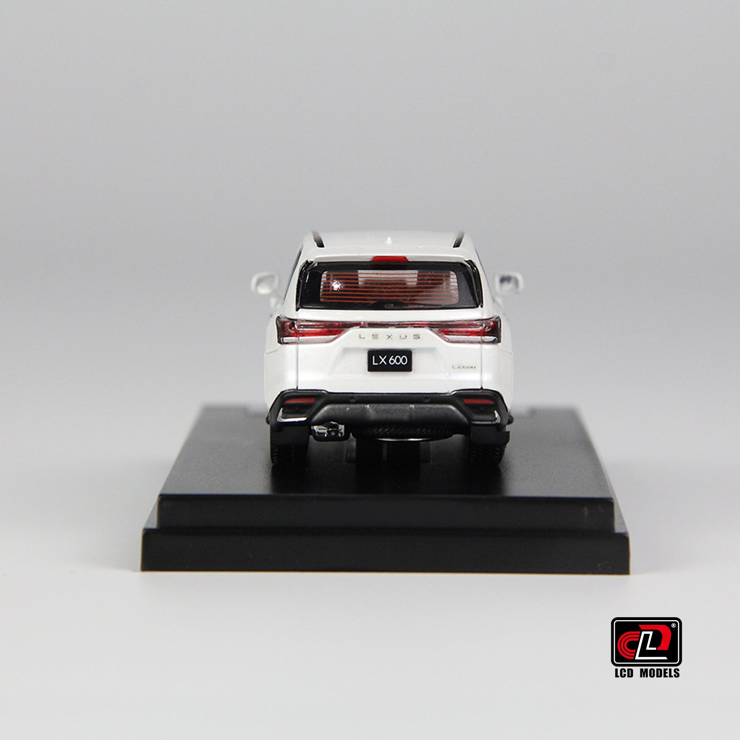 back side view of LX600 White LCD 1:64 scale model car