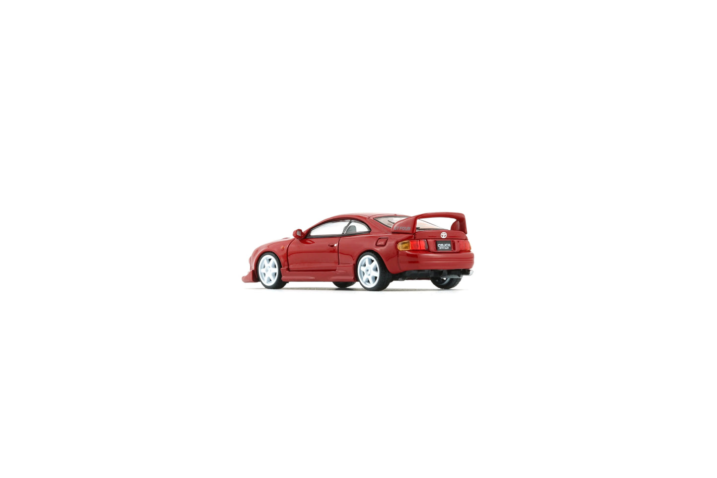 back perspective view of Toyota Celica GT Four Red (RHD) 1:64 scale model car - BM creations Product code 64B0417