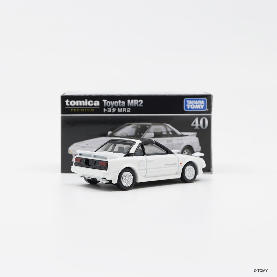 back perspective view of TP40 Toyota MR2 White 1:64 scale model car - Tomica premium