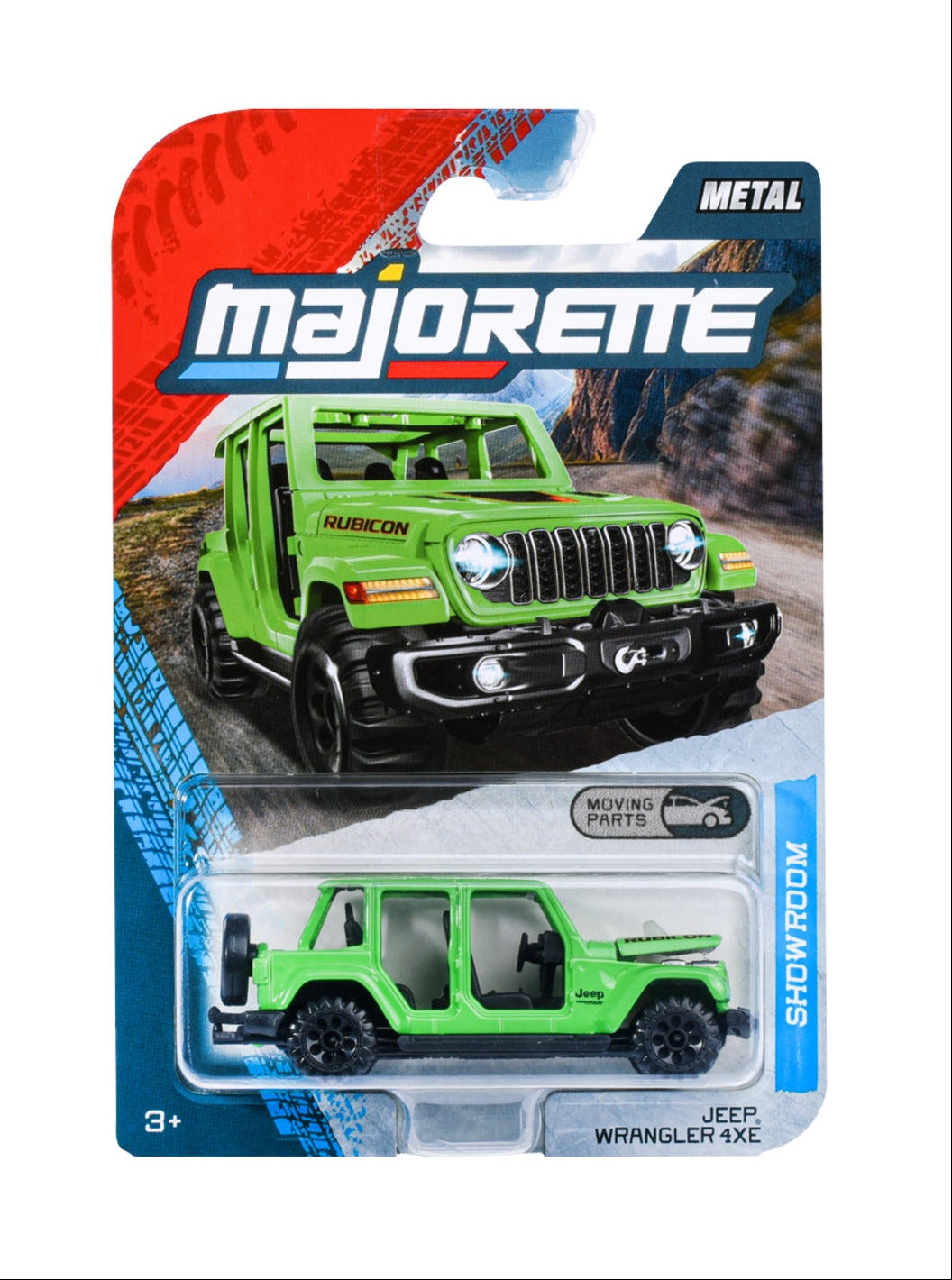 Majorette Showroom Premium Jeep Wrangler 4XE green 1:64 scale diecast model car in blister-card packaging