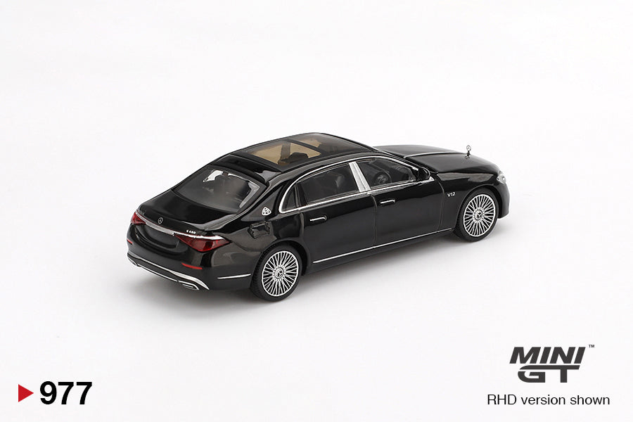 Back perspective view of Mercedes-Maybach S 680 Black 1:64 scale model car - Mini GT