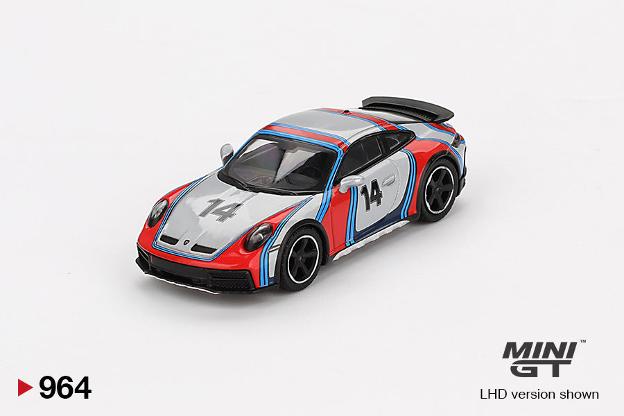 Model car with racing livery on a white background, featuring the brand 'MINI GT'.