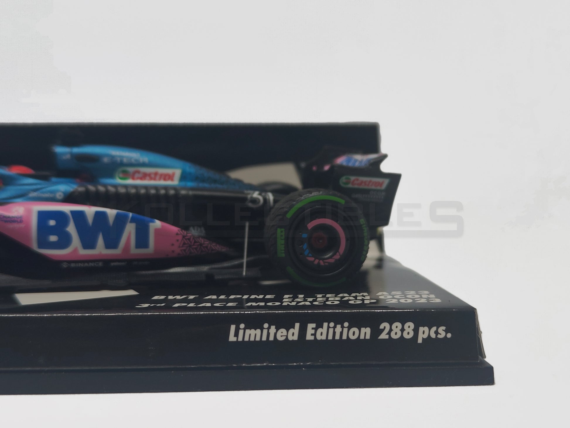 limited edition view of BWT Alpine F1 Team A523 3rd Monaco GP 2023 1:43 scale model cars by Minichamps