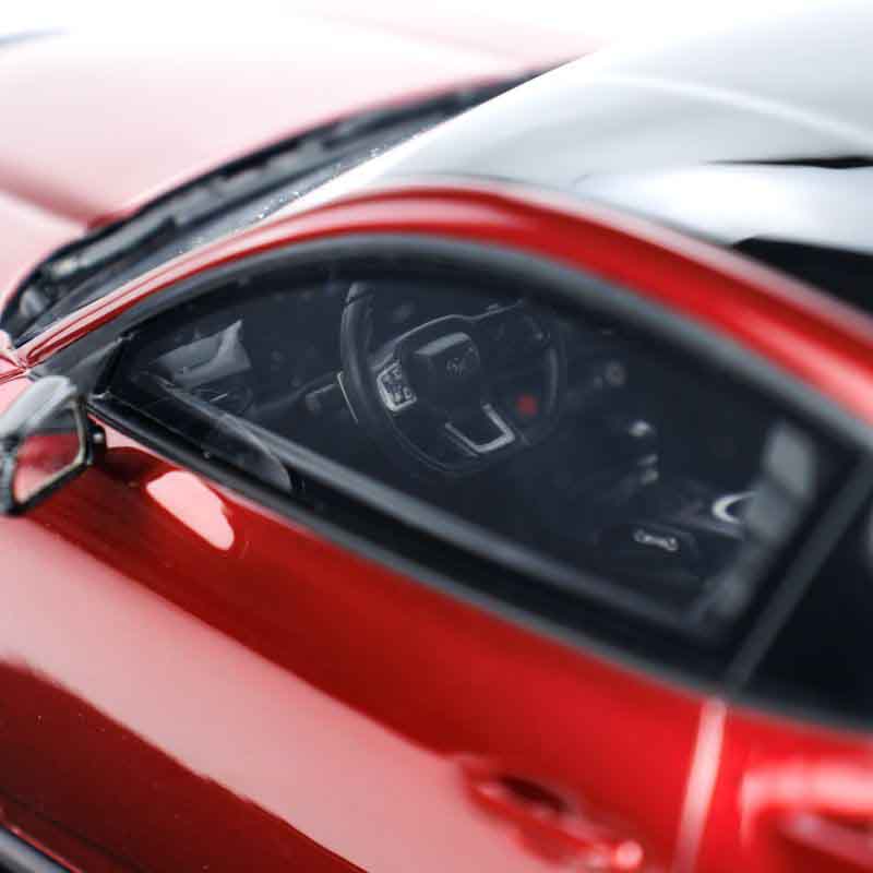 closeup steering view of Ford Mustang GT 2024 Rapid RED 1:18 scale model car -GT Spirit