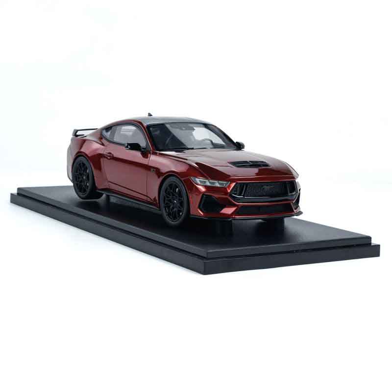 Front perspective view of Ford Mustang GT 2024 Rapid RED 1:18 scale model car -GT Spirit