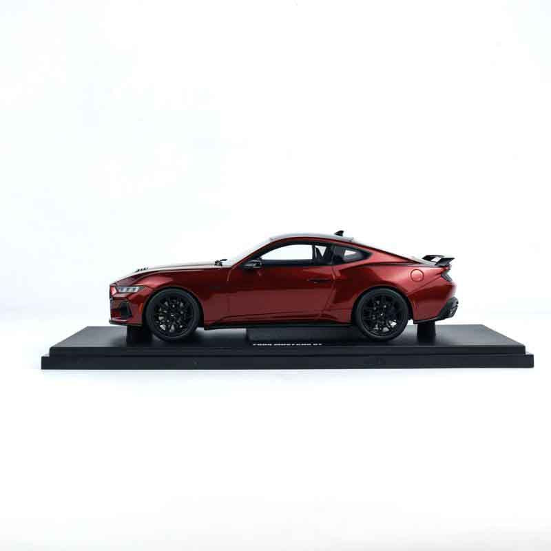 Side view of Ford Mustang GT 2024 Rapid RED 1:18 scale model car -GT Spirit