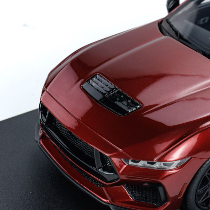 front bonnet view of Ford Mustang GT 2024 Rapid RED 1:18 scale model car -GT Spirit