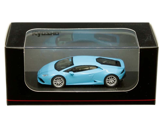 side view of Lamborghini HURACAN Blue with Display cover and Base Kyosho 1:64 scale model car
