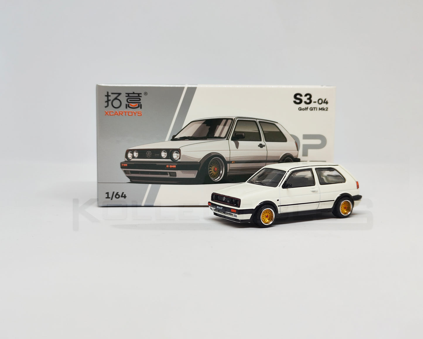 Volkswagen Golf GTI MK2 White 1:64 scale model car - Xcartoys x Poprace