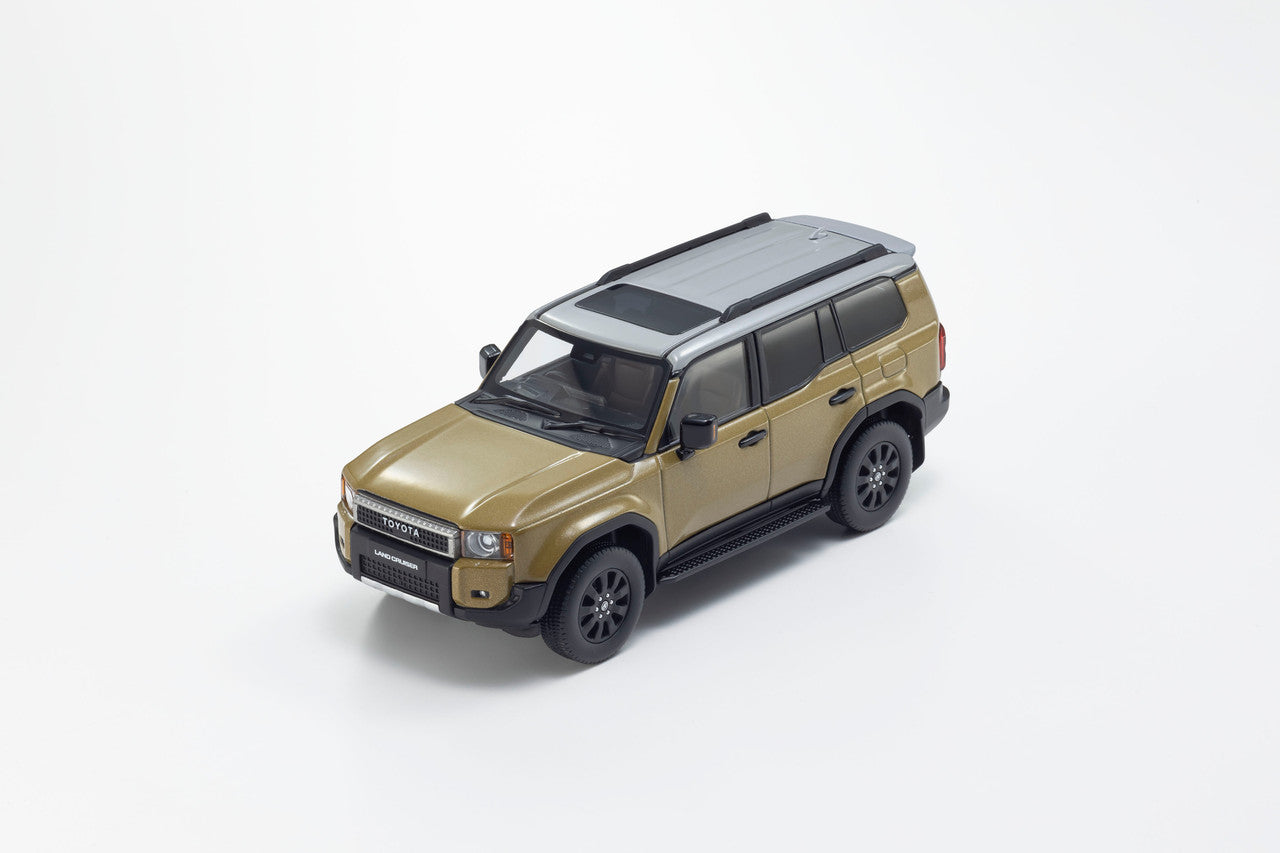 top front perspective view of Toyota land cruiser 250 ZX First edition Sand/Light Gray 1:43 scale model car - Kyosho