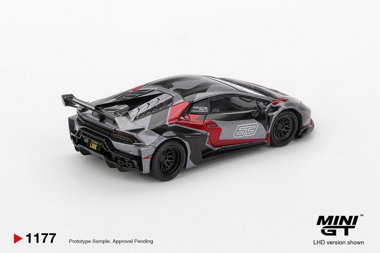 LB Works Lamborghini Huracan GT RONIN 1:64 diecast model car by Mini GT (MGT01177) - Front Perspective