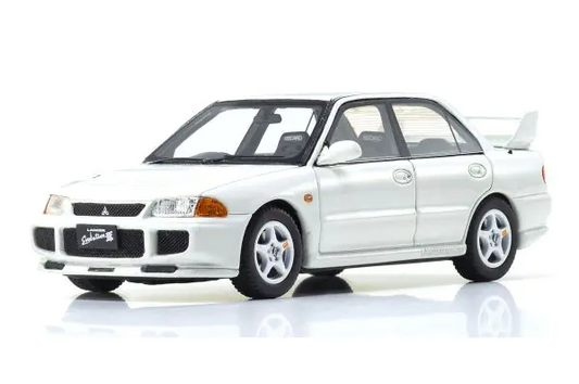 perspective view of both the front and the side Kyosho 1:43  Mitsubishi Lancer Evolution III white