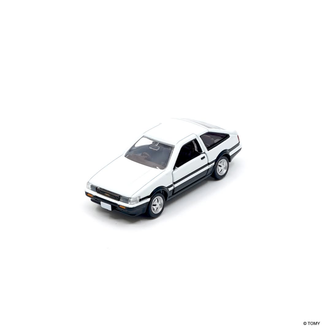 Top Front perspective view Toyota Corolla Levin white 1st edition 1:64 scale model car - Tomica premium