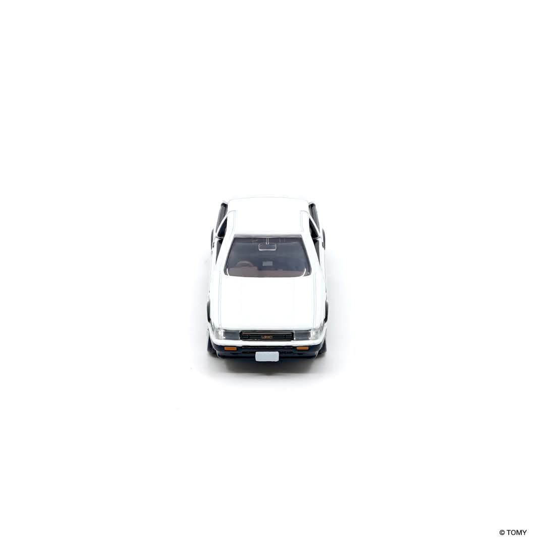 top front view of Toyota Corolla Levin white 1st edition 1:64 scale model car - Tomica premium