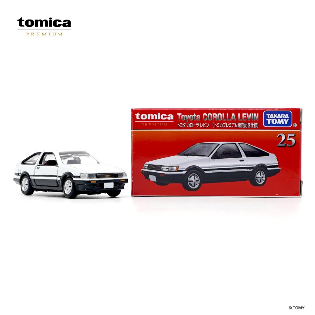 Toyota Corolla Levin white 1st edition 1:64 scale model car - Tomica premium