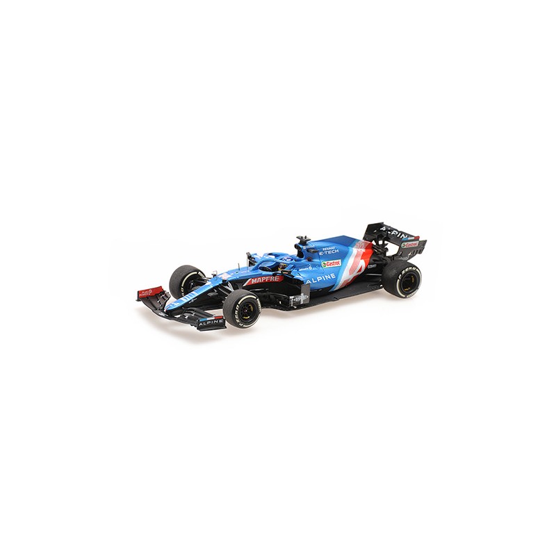 front and side prespective view of Alpine F1 Team A521 2021 Minichamps 1:43 scale model car
