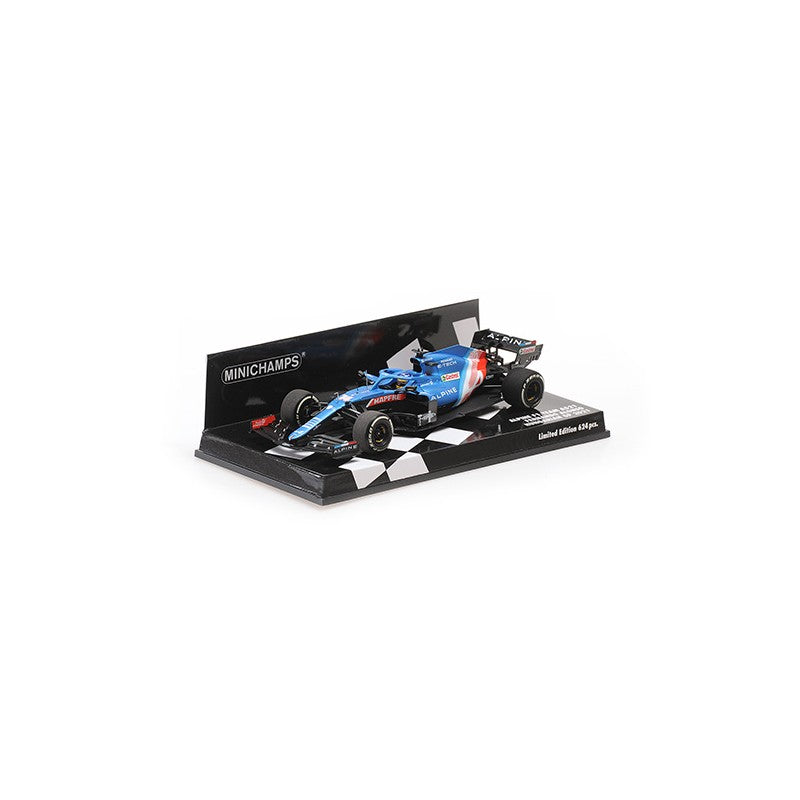 front and side prespective view of Alpine F1 Team A521 2021 Minichamps 1:43 scale model car