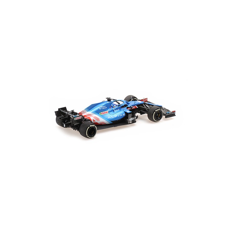 back and side prespective view of Alpine F1 Team A521 2021 Minichamps 1:43 scale model car