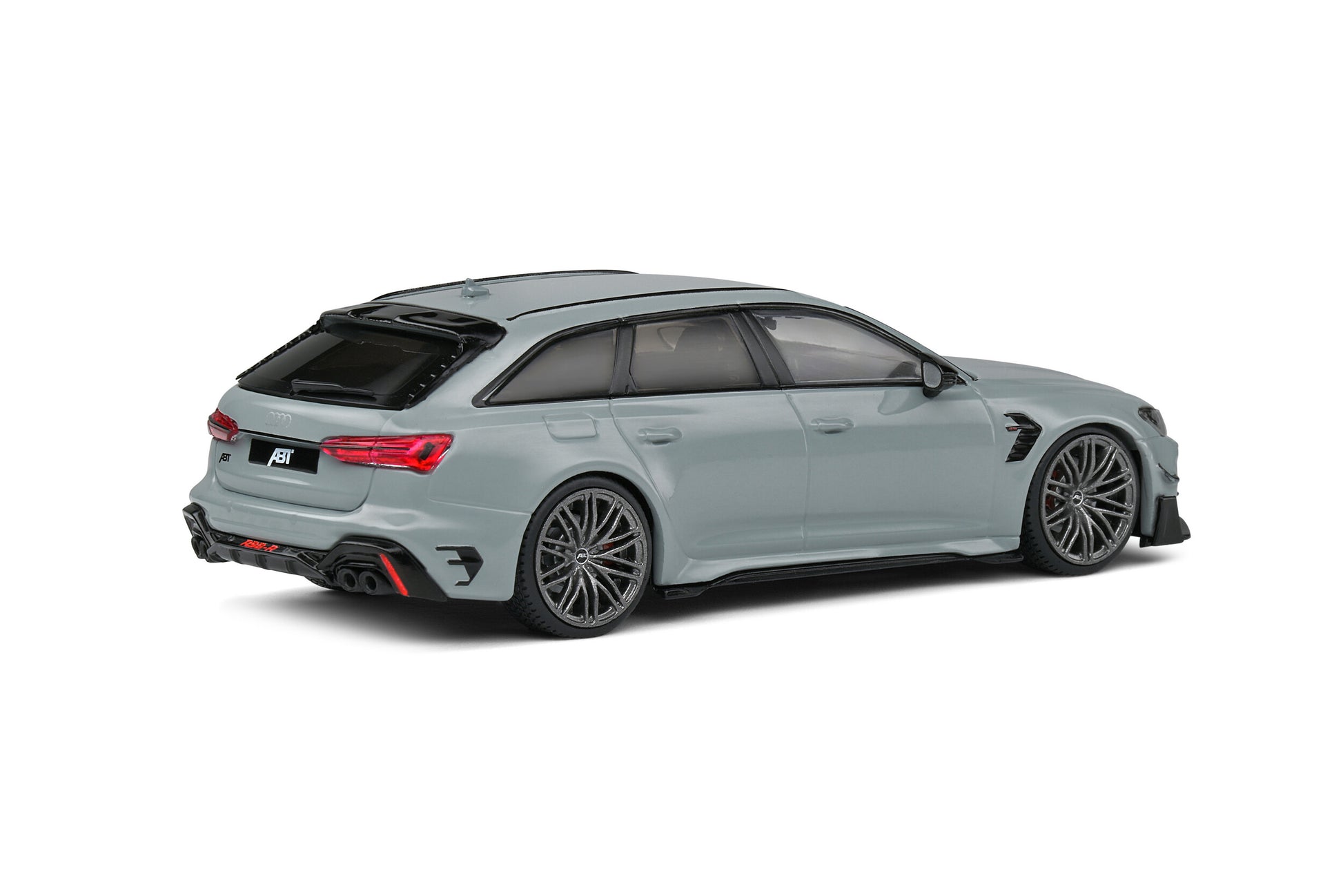 back and side perspective view of Audi RS6-R Nardo Grey Solido 1:43 scale model car