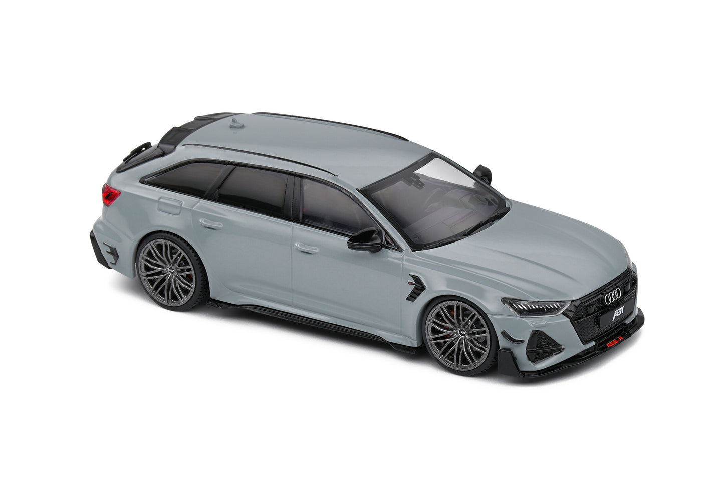 top perspective view of front and side of Audi RS6-R Nardo Grey Solido 1:43 scale model car