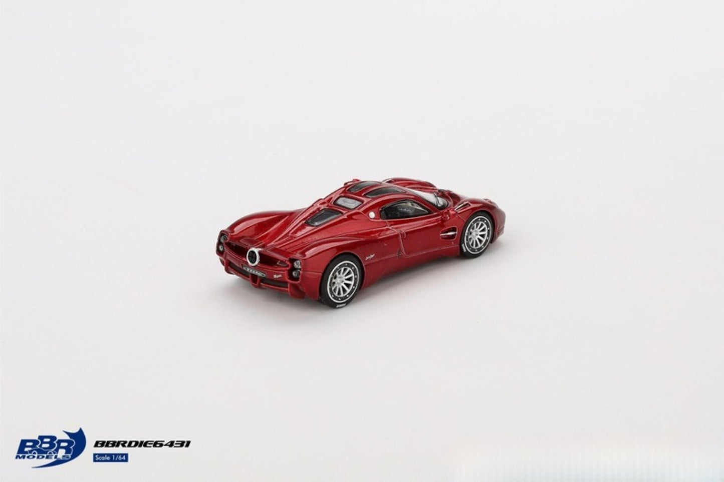 Back Perspective Pagani Utopia Dubai Red 1:64 scale model car - BBR models Product Code BBRDIE6431