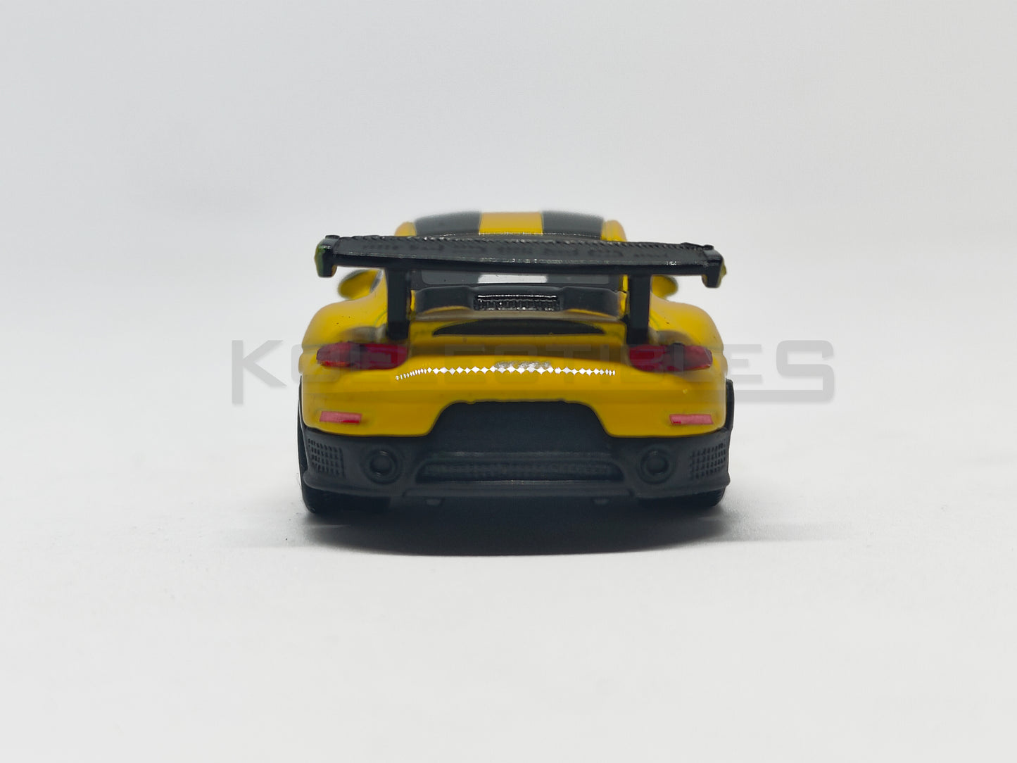 back of Porsche GT2 RS Yellow 1:64 scale model car - Bburago