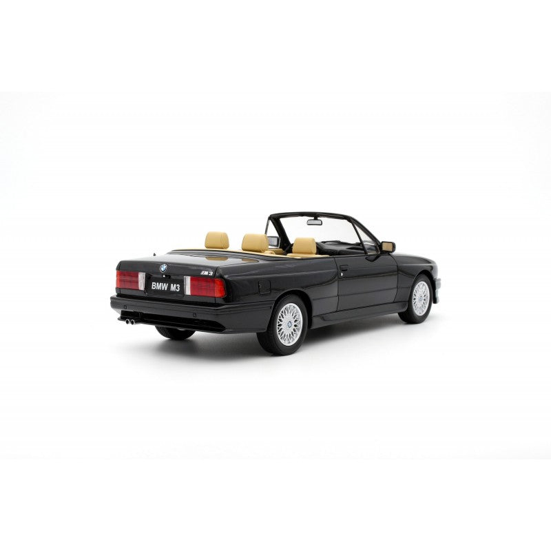 back and side view of BMW E30 M3 Convertible Black 1989 Ottomobile 1:18 scale model car