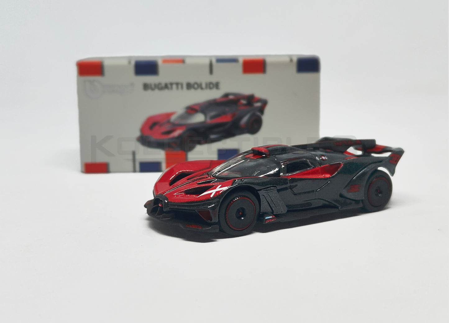 Box of Bugatti Bolide red and Black 1:64 scale model car - Bburago