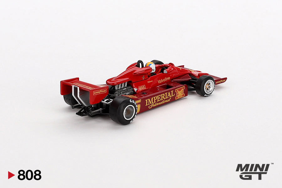 Back perspective view of Lotus 78 #6 Gunnar Nilsson 1977 Japanese GP 1:64 scale model car - Mini GT