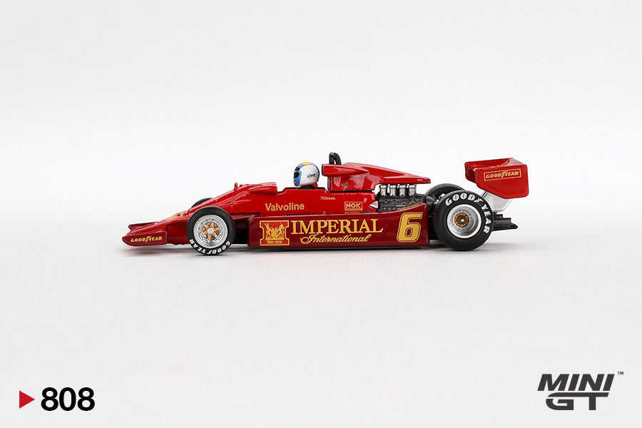 side view of Lotus 78 #6 Gunnar Nilsson 1977 Japanese GP 1:64 scale model car - Mini GT