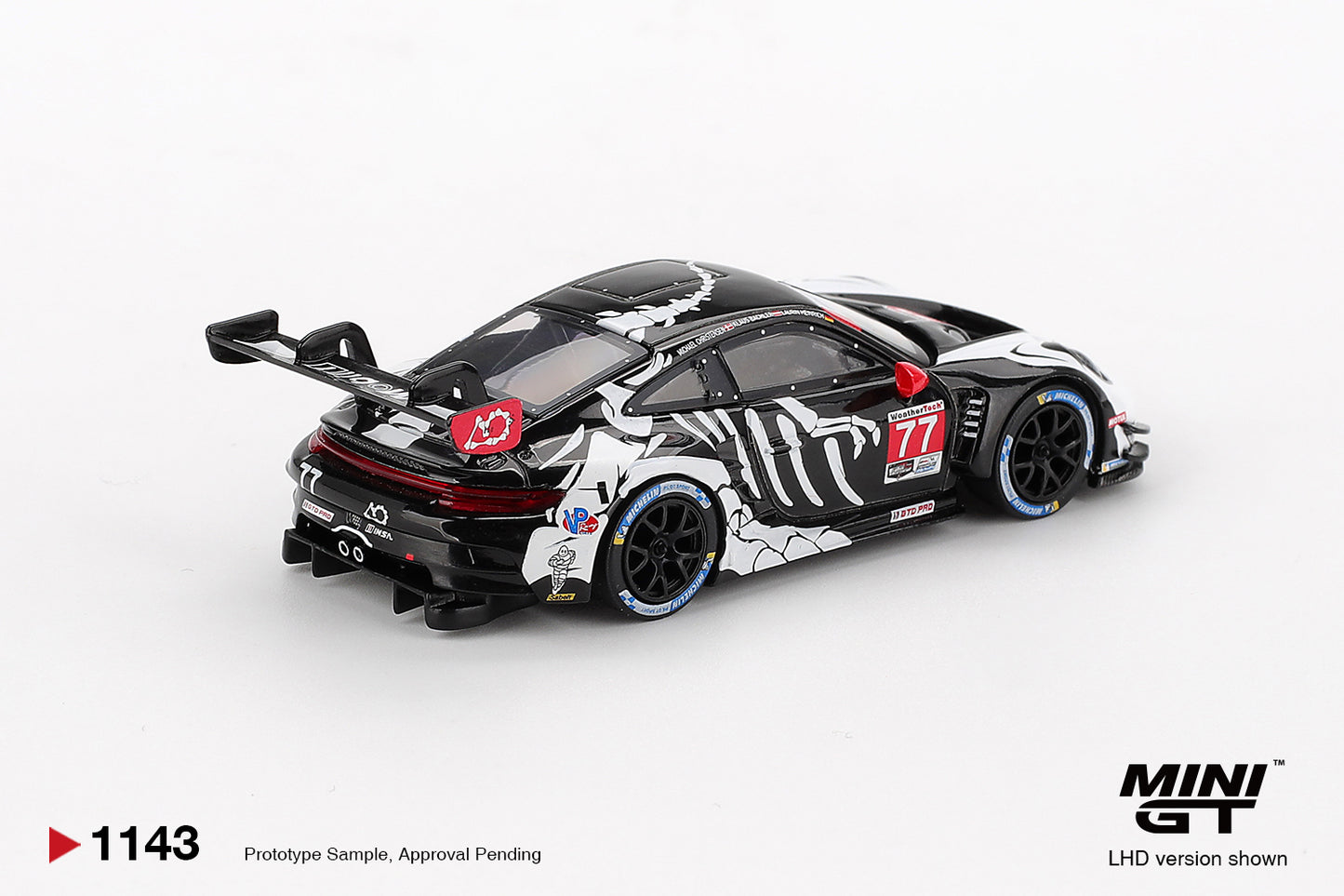 Porsche 911 GT3 R #77 AO Racing 2025 IMSA Petit Le Mans 1:64 Mini GT - rear view