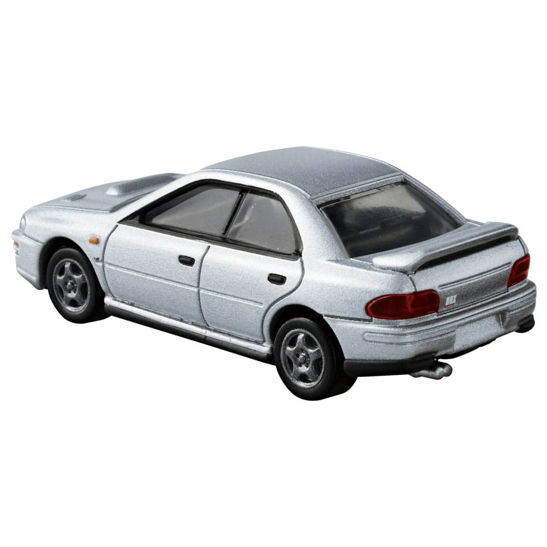 back view of Subaru Impreza WRX Silver 1:64 scale model car - Tomica Premium