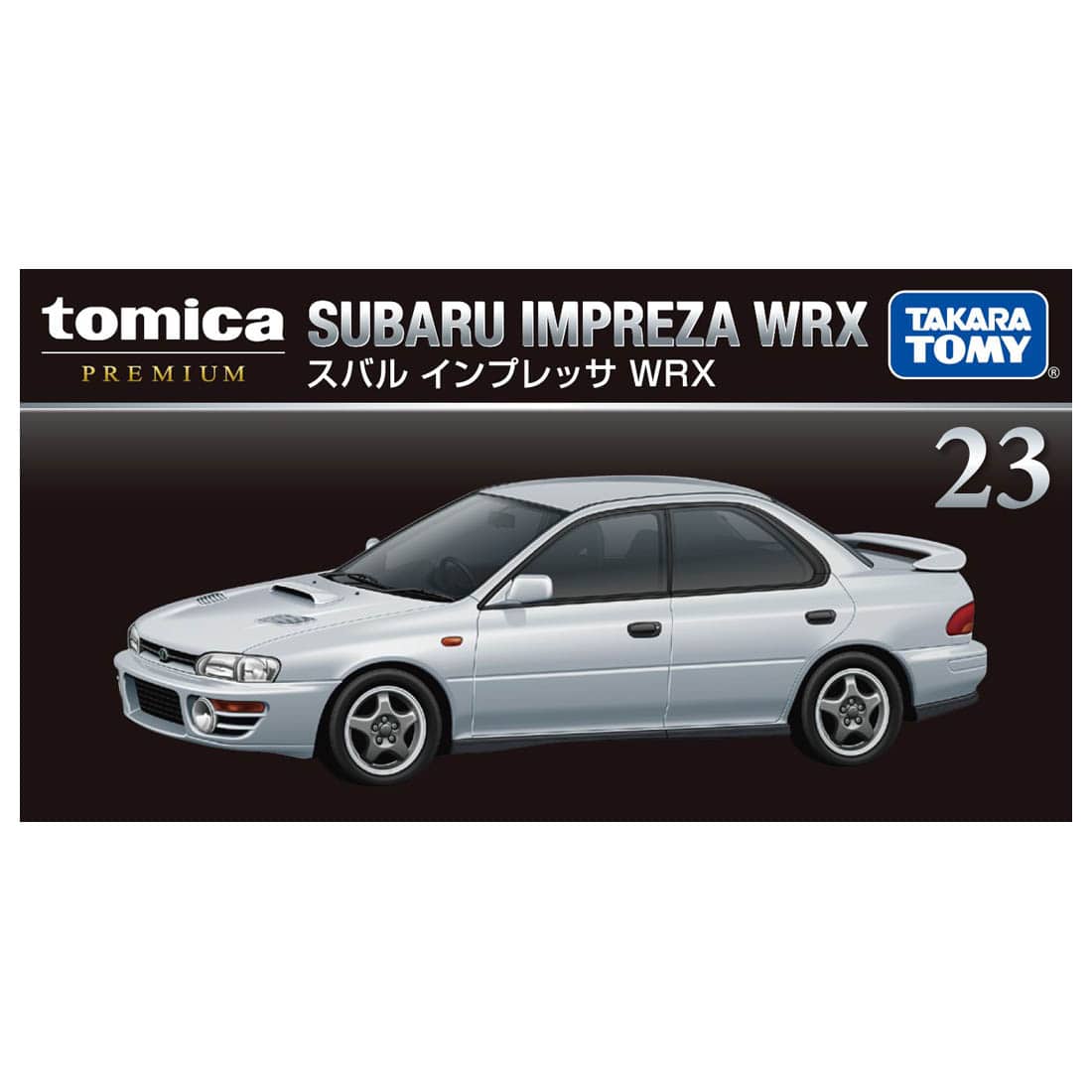 Box of Subaru Impreza WRX Silver 1:64 scale model car - Tomica Premium