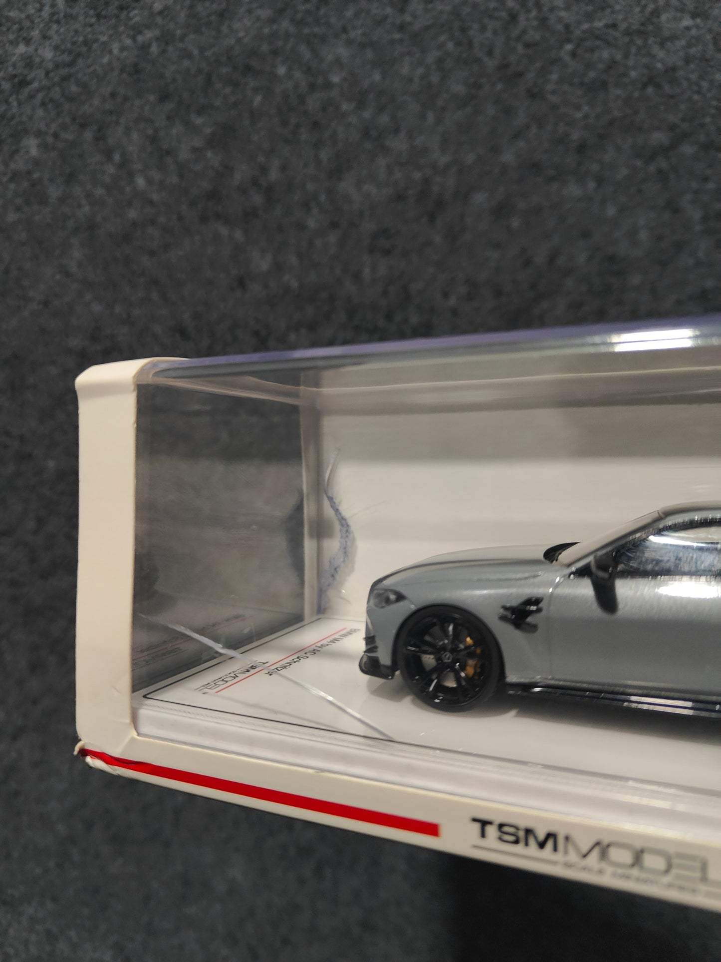 Damaged/Broken acrylic case with damaged mirror - BMW M4 by AC Schnitzer Brooklyn Grey Metallic 1:43 scale model car - TSM model
