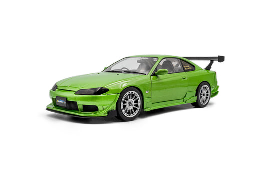 Front perspective view of Nissan Silvia S15 Spec-R Aero Solido Green 1999 1:18 Scale model car - Solido