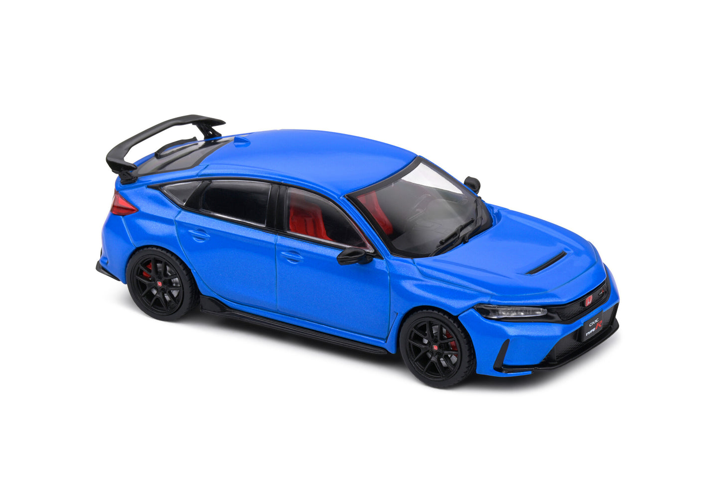 Top front perspective view of Honda Civic Type Racing Blue Pearl 2022 1:43 scale model car - Solido
