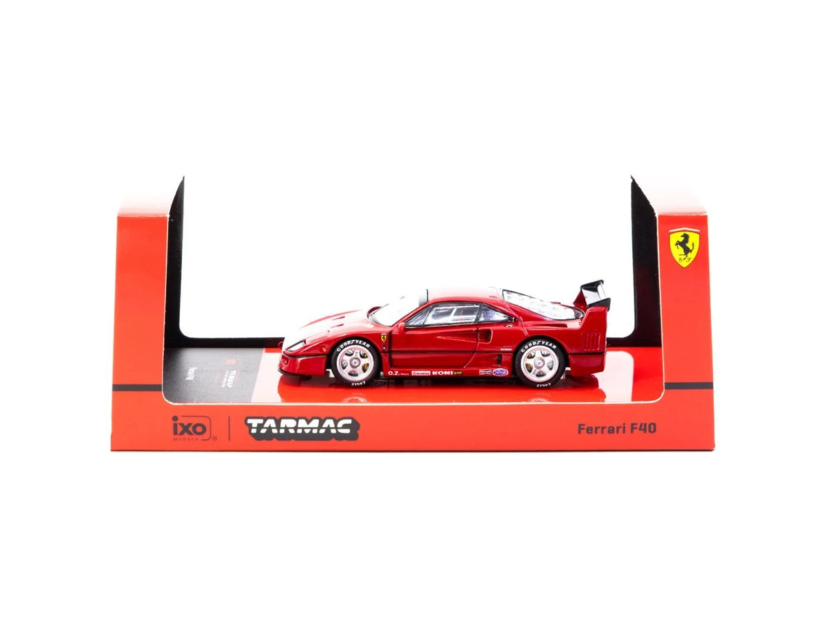 Ferrari F40 red 1:64 scale model car in its Tarmac Works x iXO Models ROAD64 display packaging (T64R-076-RE2)