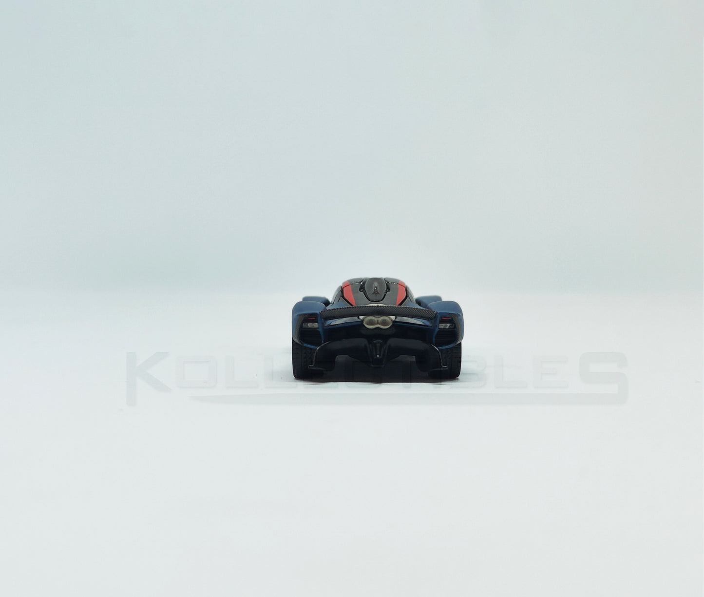 Back view of Aston Martin Valkyire Satin Marina Blue 1:64 scale model car- Xcartoys x Poprace