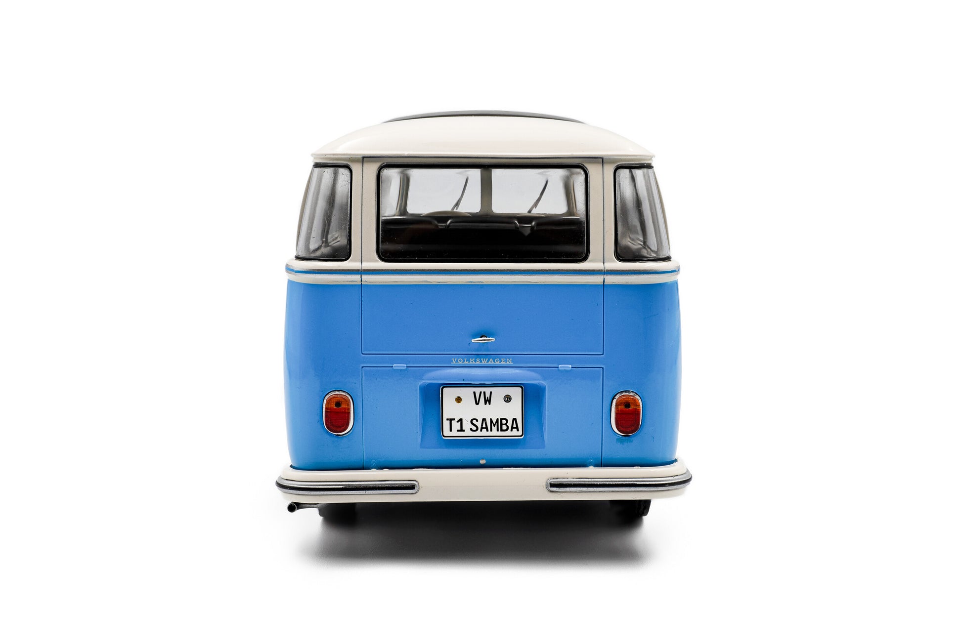 back view of Volkswagen T1 Samba Blue / White 1962 1:18 scale model car - Solido