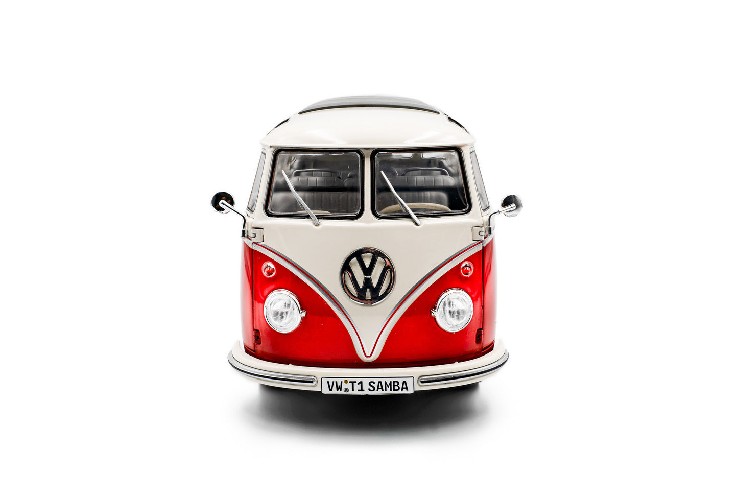 front view of Volkswagen T1 Samba Red / White 1962 1:18 scale model car - Solido