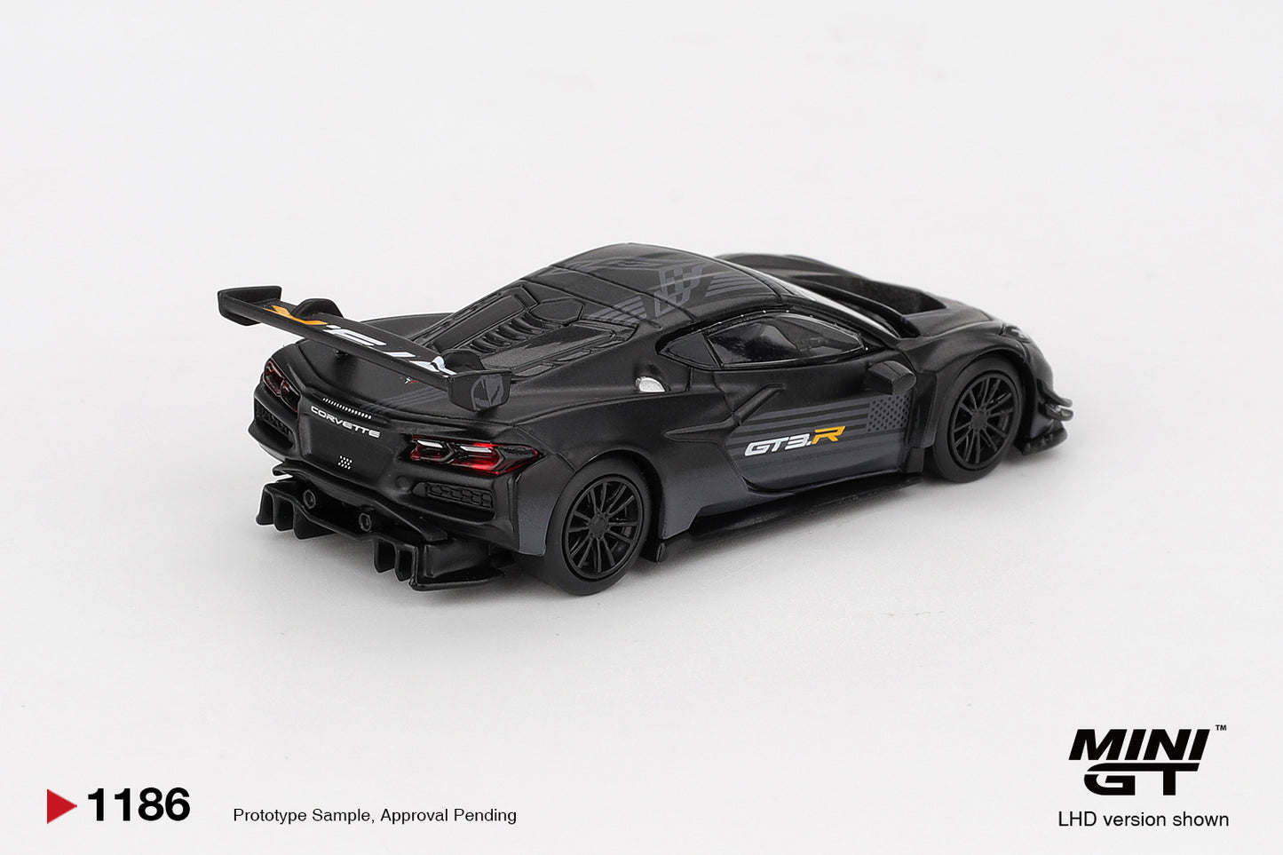 Chevrolet Corvette Z06 GT3.R Road America Test Car 1:64 Scale Model Car – Mini GT (Product Code: MGT01186) with 'MINI GT' branding on a white background