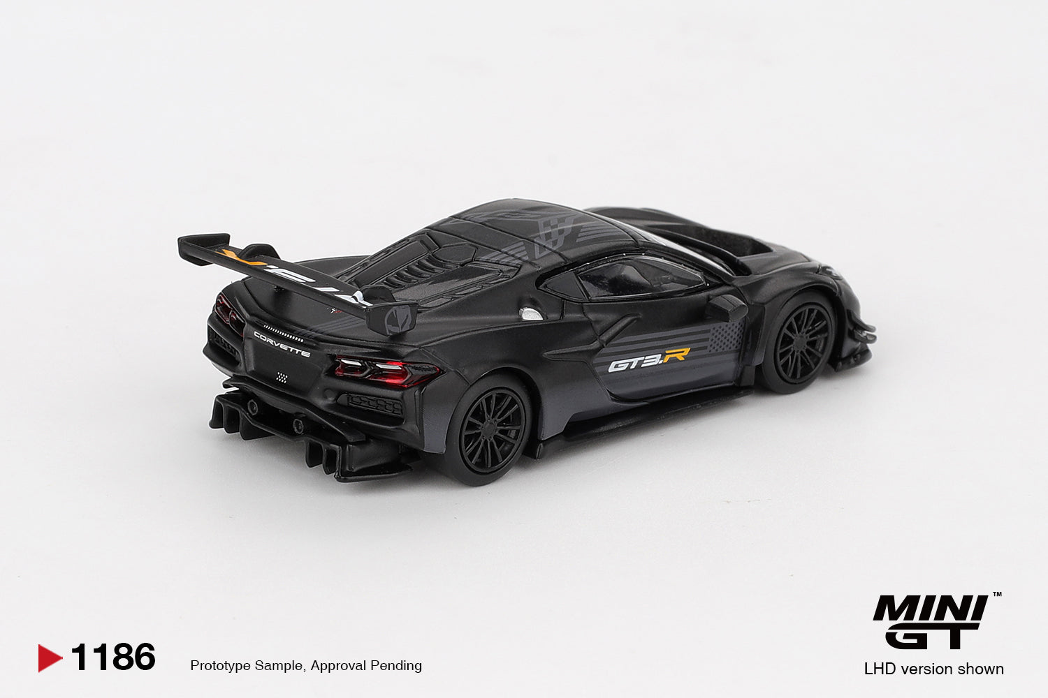 Chevrolet Corvette Z06 GT3.R Road America Test Car 1:64 Scale Model Car – Mini GT (Product Code: MGT01186) with 'MINI GT' branding on a white background