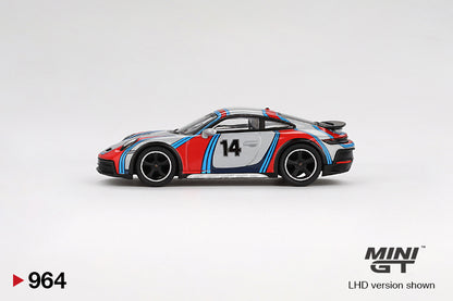 side view of Porsche 911 Dakar Ice Grey Metallic "Rally 1978" 1:64 scale model car - Mini GT